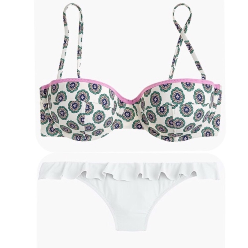 J. Crew Underwire Ruffle Hipster Bikini 32B XS Isaac Rpt Print NWT